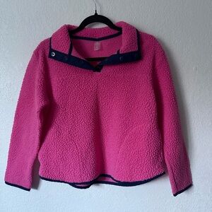 St. Johns Bay Women Pink Sherpa Pullover FauxFur Quarter Snap Button Size PS
